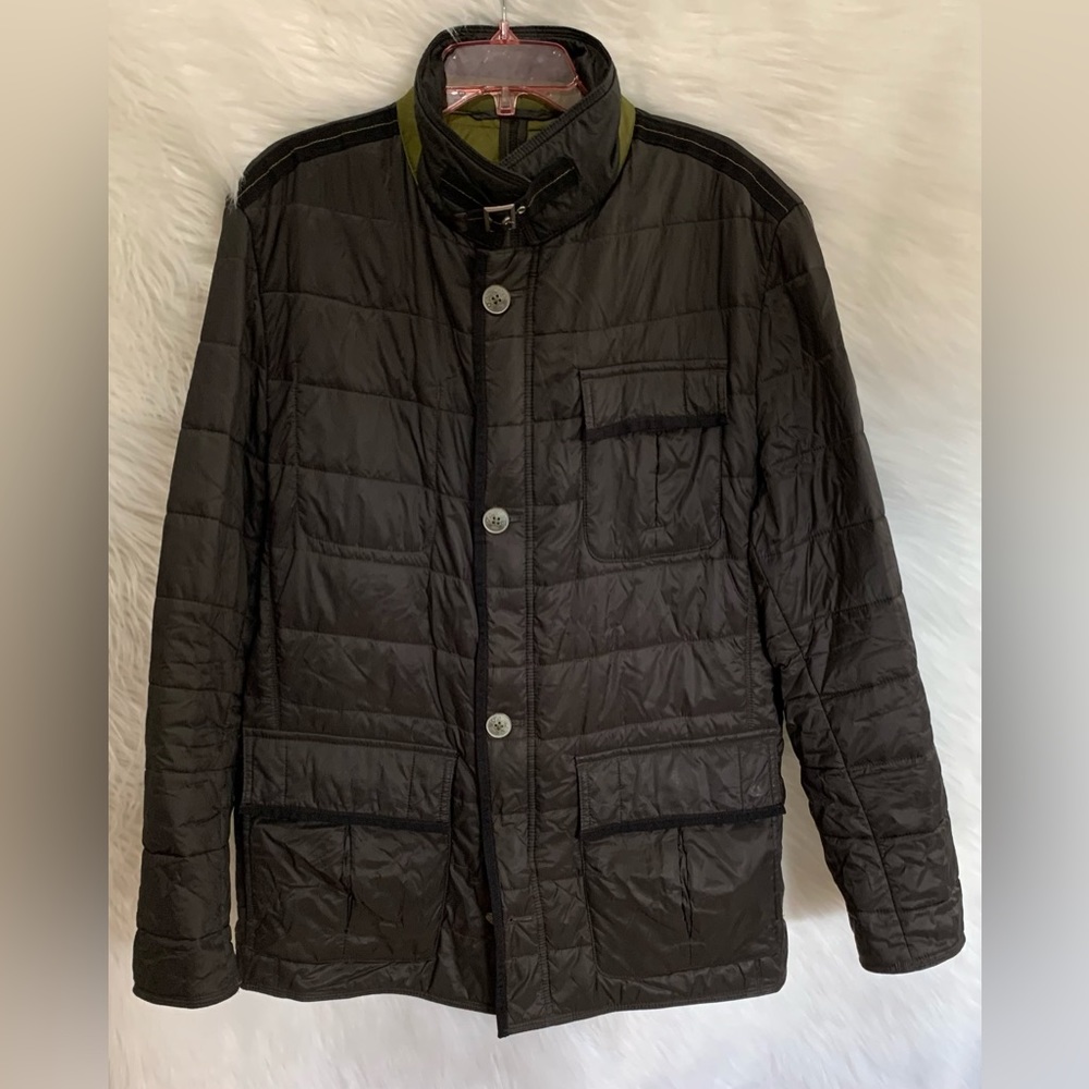 Bugatti Mens Puffer Jacket Soft Black and Olive Green Lightweight Large Packable